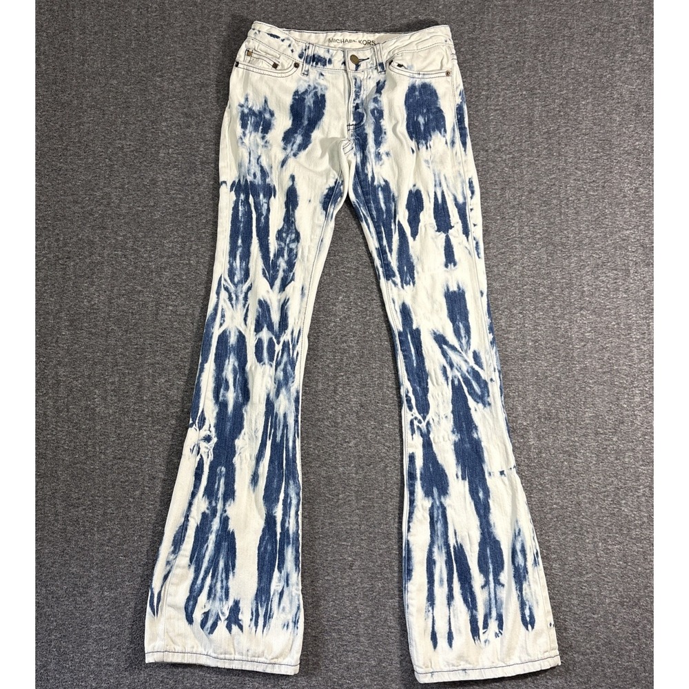 Michael Kors Women's Size 0 Bleached Distressed Denim Flare Jeans Y2K Acid Wash